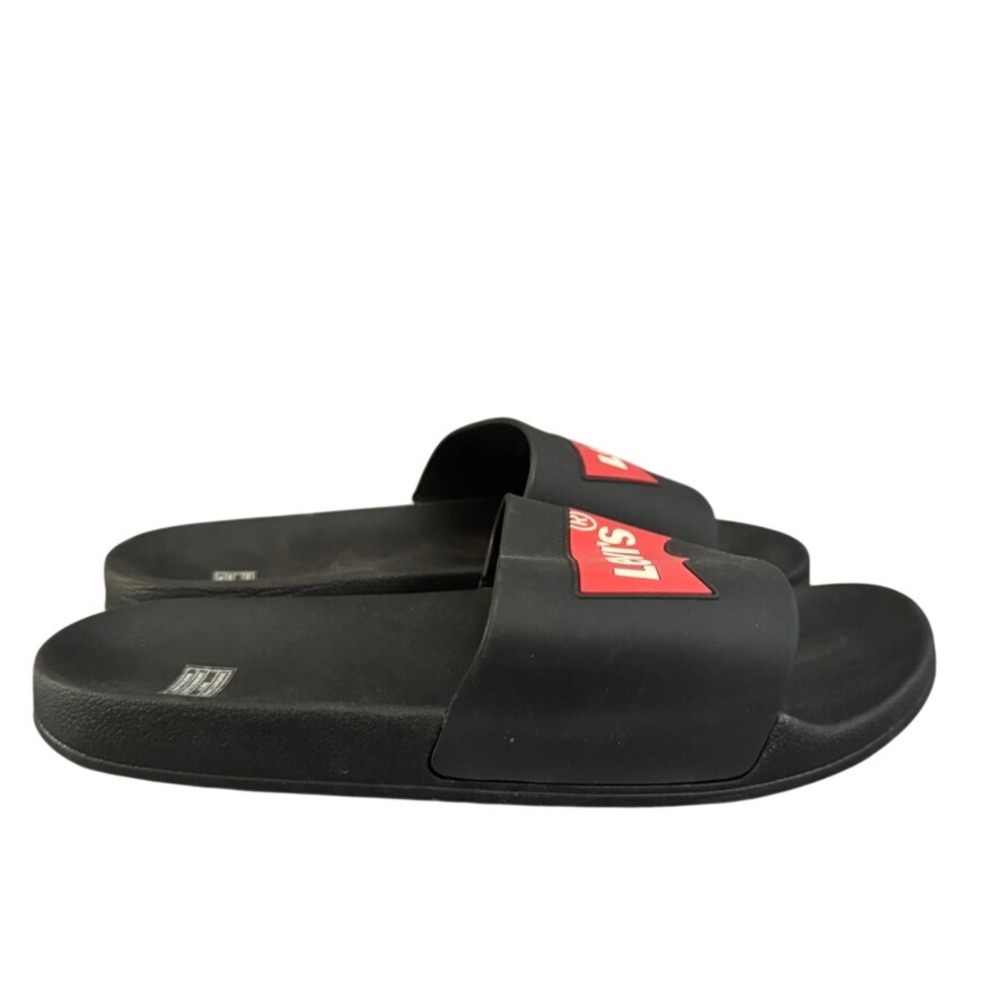 NWOB Levis Batwing Slide 2 Mens Size 11 Black Red Athletic Sandals Flip Flops